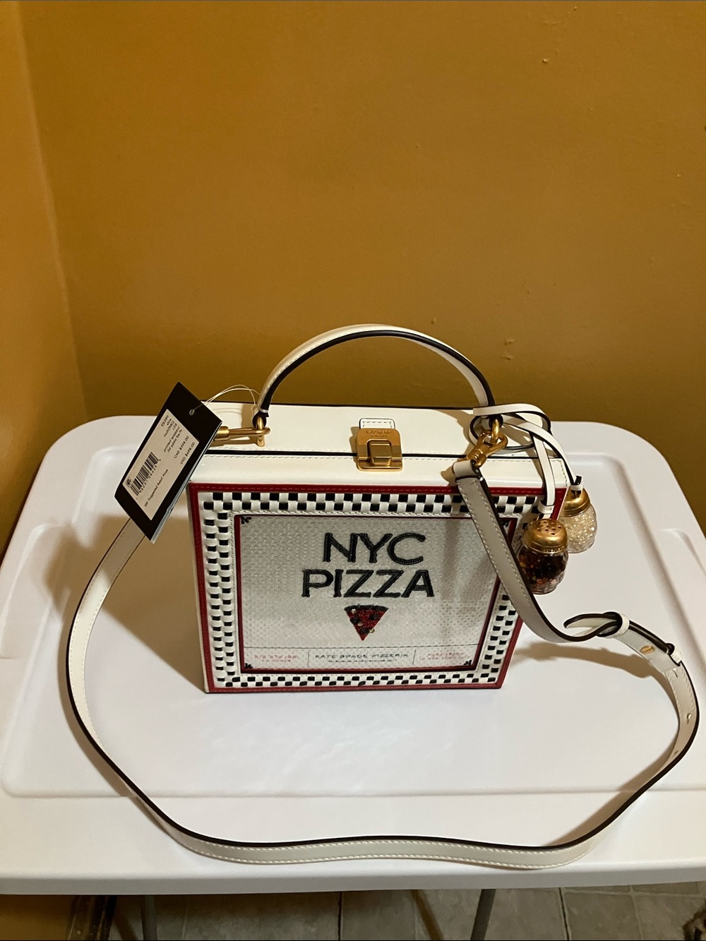 NYC Pizza White Top-Handle Crossbody Bag